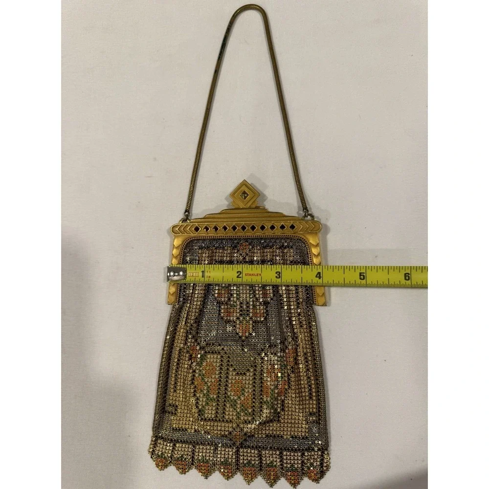 Antique Whiting and Davis Art Deco Enamel Mesh Purse Flapper Bag W/ Mirror